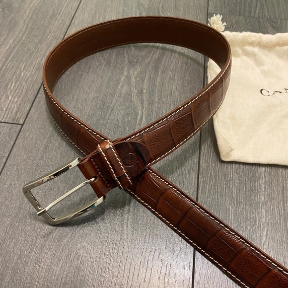 Canali Brown Leather Embossed Belt Size 115/130 - Picture 5 of 7
